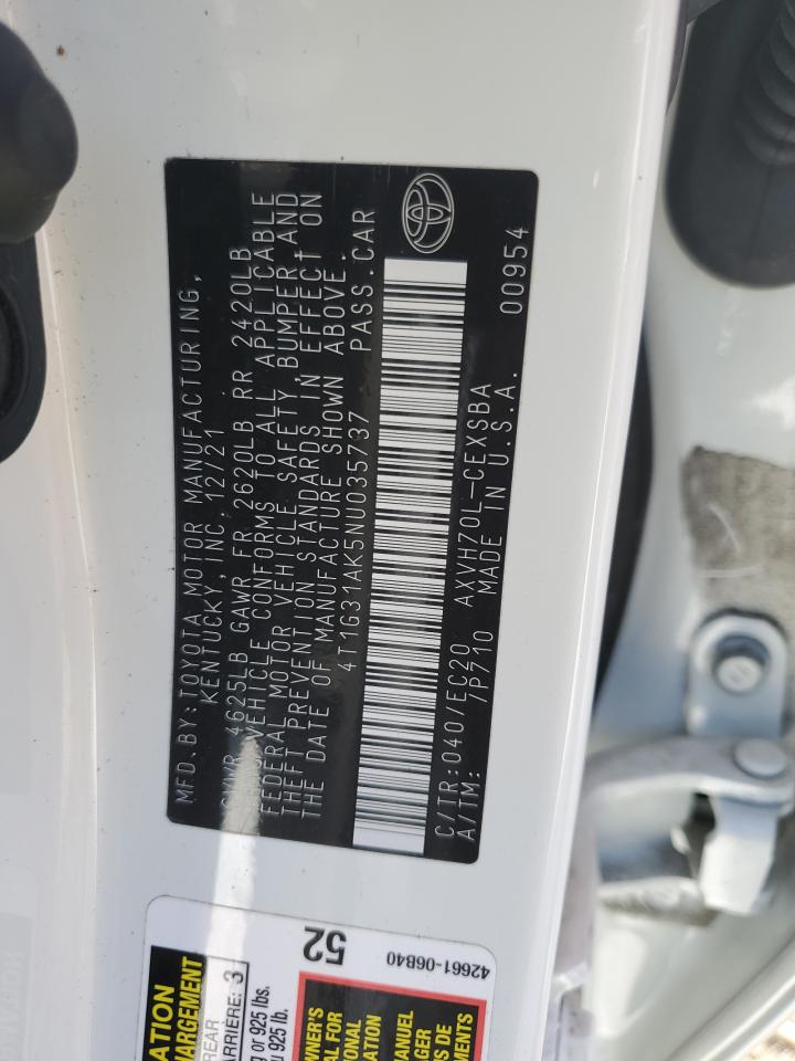 2022 TOYOTA CAMRY NIGHT SHADE VIN:4T1G31AK5NU035737