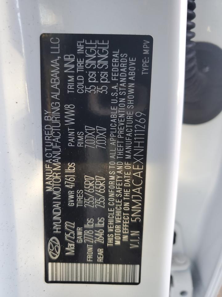 2022 HYUNDAI TUCSON SE VIN:5NMJACAEXNH111269