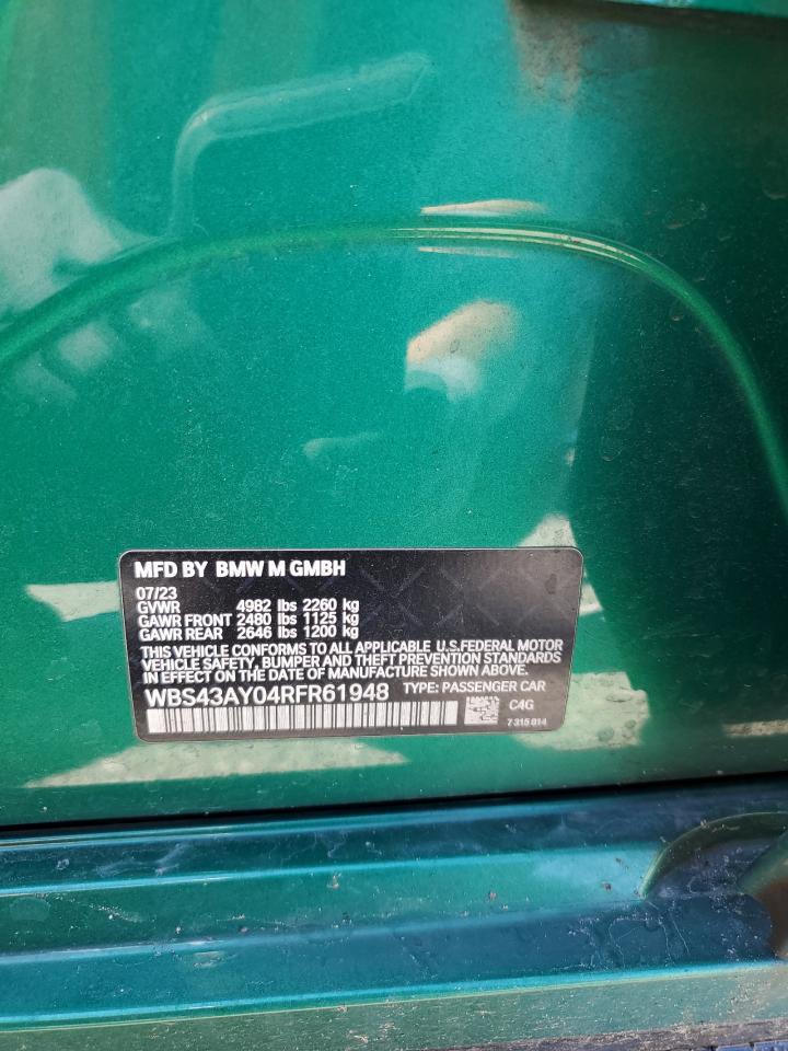 2024 BMW M3 COMPETITION VIN:WBS43AY04RFR61948