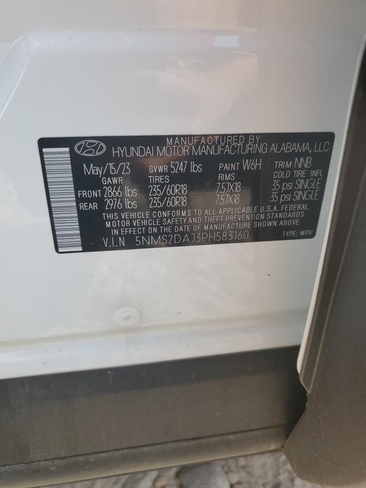 2023 HYUNDAI SANTA FE SEL VIN:5NMS2DAJ3PH583160