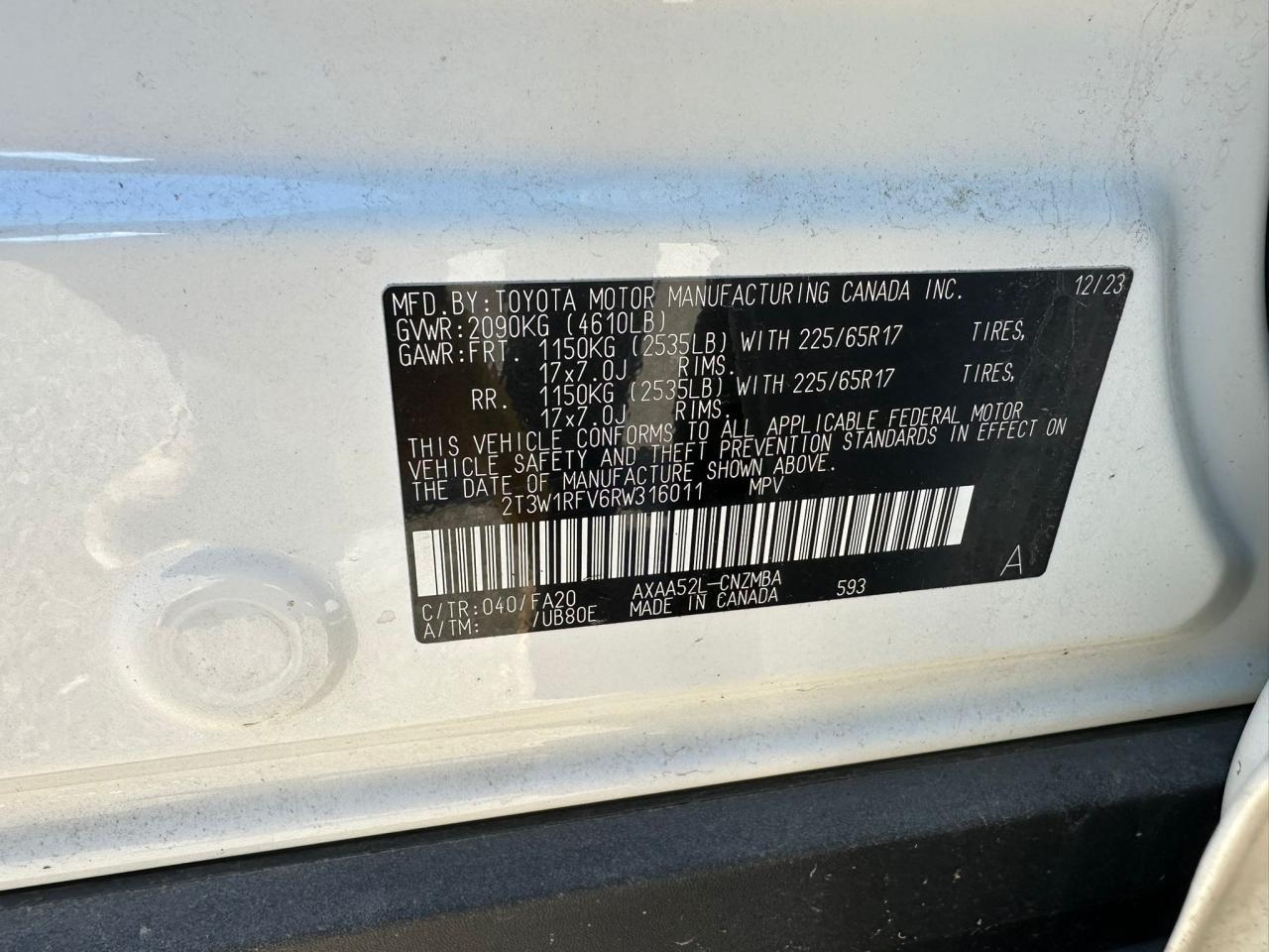 2024 TOYOTA RAV4 XLE VIN:JTDKARFU2G3013331