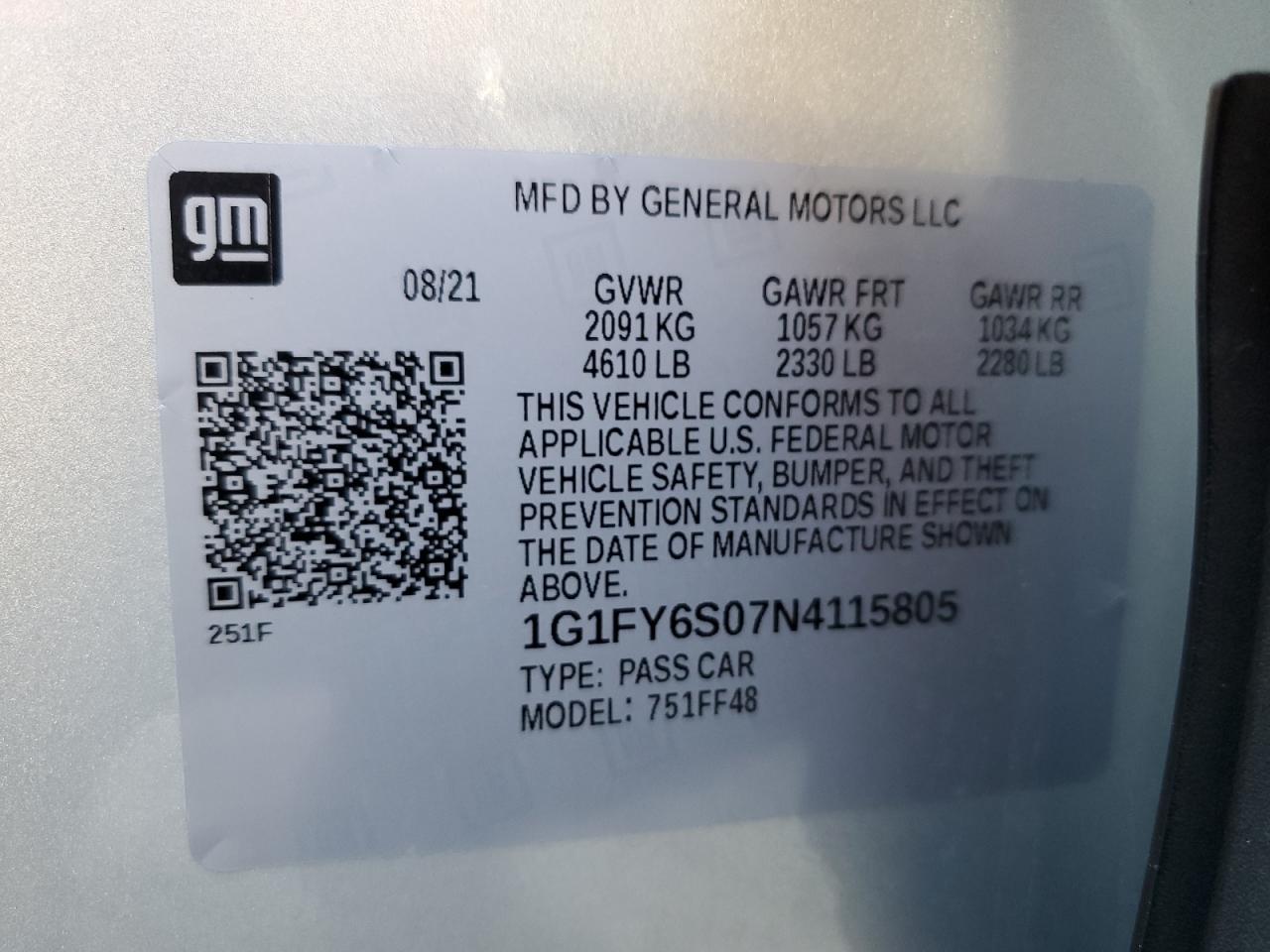 2022 CHEVROLET BOLT EUV LT VIN:1G1FY6S07N4115805