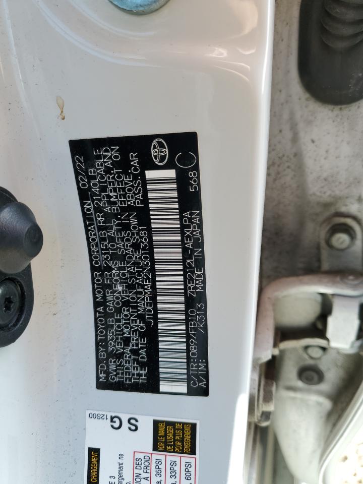 2022 TOYOTA COROLLA LE VIN:JTDEPMAE2N3013681