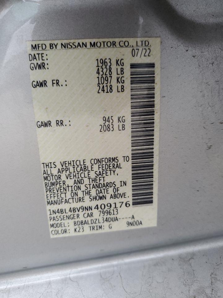 2022 NISSAN ALTIMA S VIN:1N4BL4BV9NN409176