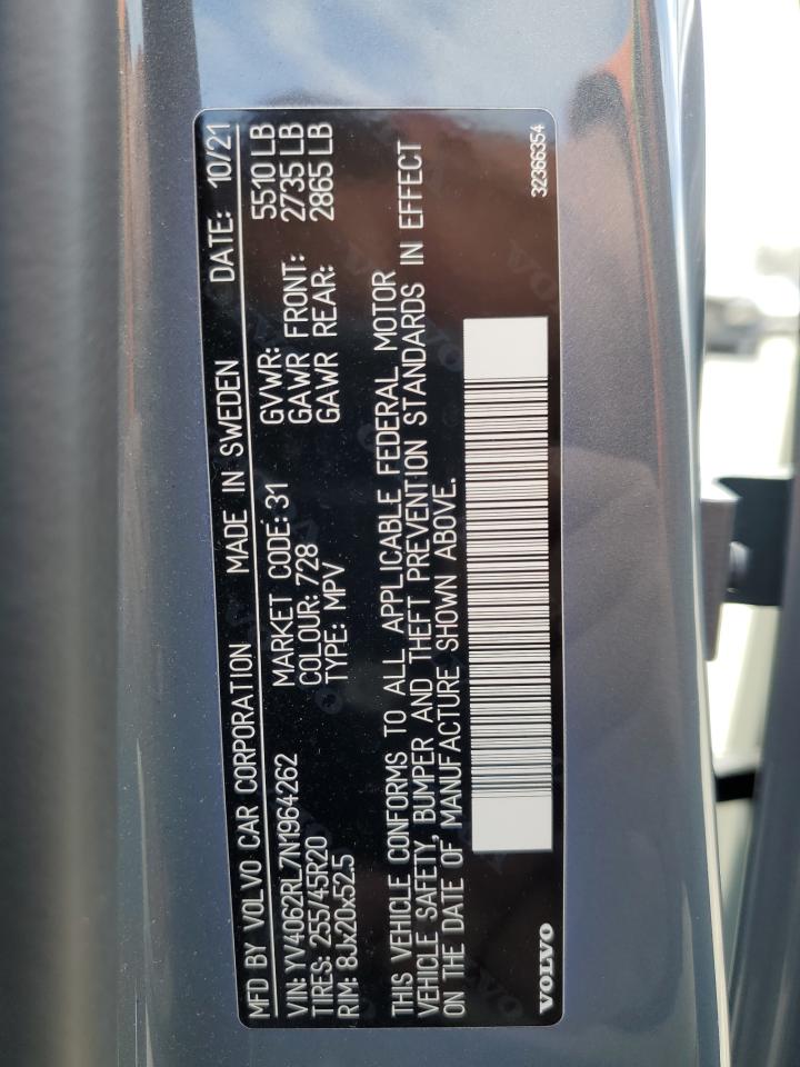 2022 VOLVO XC60 B6 INSCRIPTION VIN:YV4062RL7N1964262