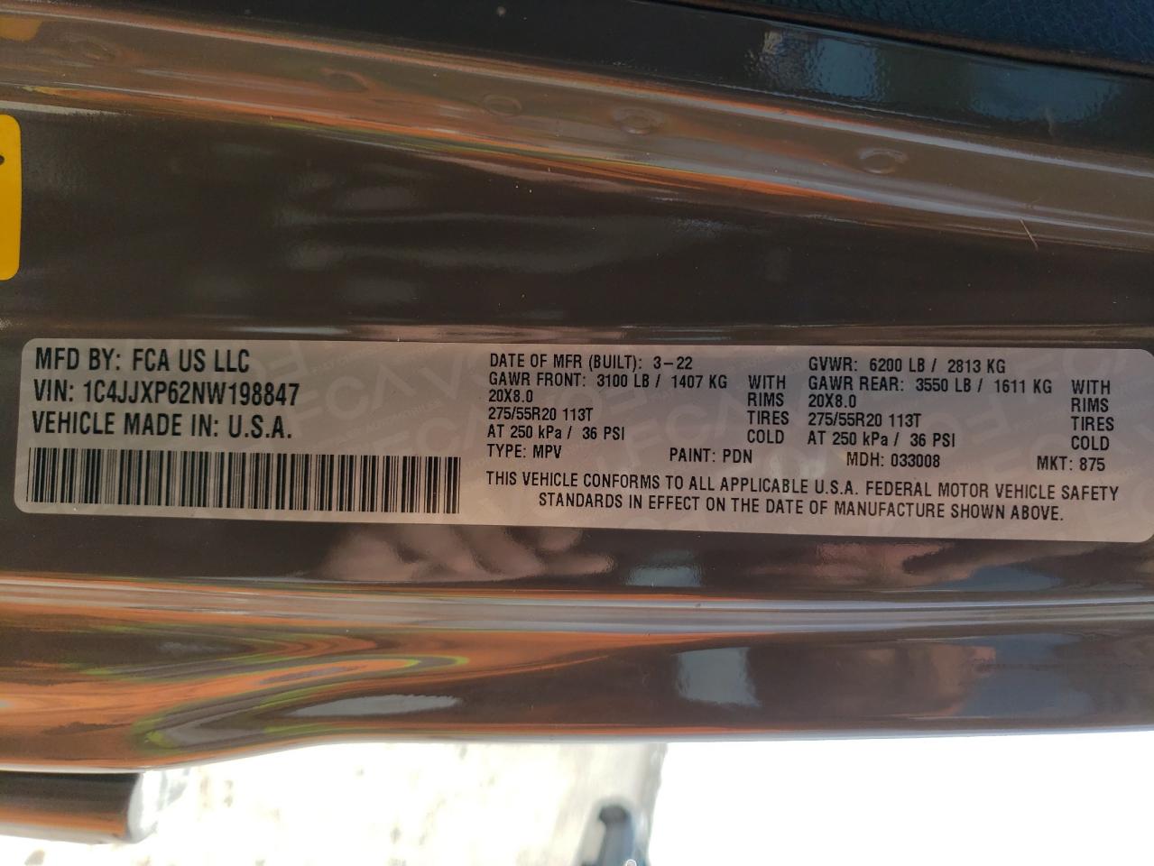 2022 JEEP WRANGLER UNLIMITED SAHARA 4XE VIN:1C4JJXP62NW198847
