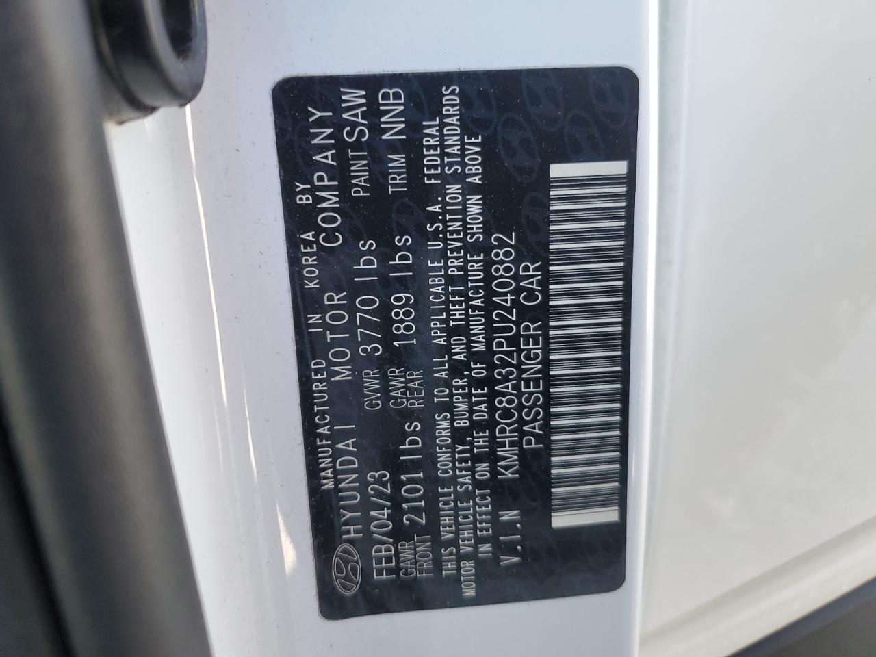 2023 HYUNDAI VENUE SEL VIN:KMHRC8A32PU240882
