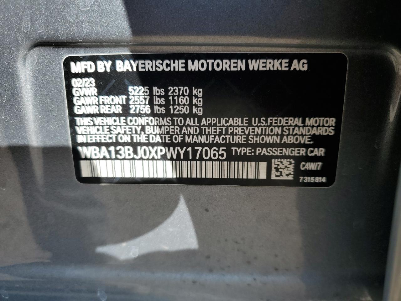 2023 BMW 530 XI VIN:WBA13BJ0XPWY17065