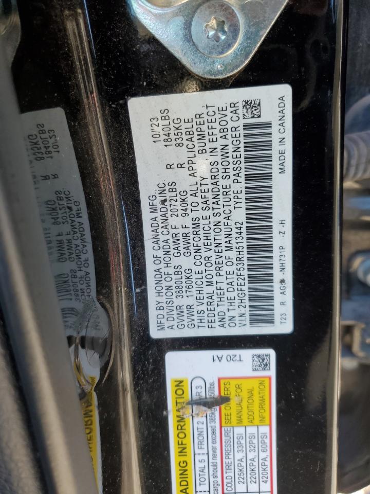 2024 HONDA CIVIC SPORT VIN:2HGFE2F53RH513442