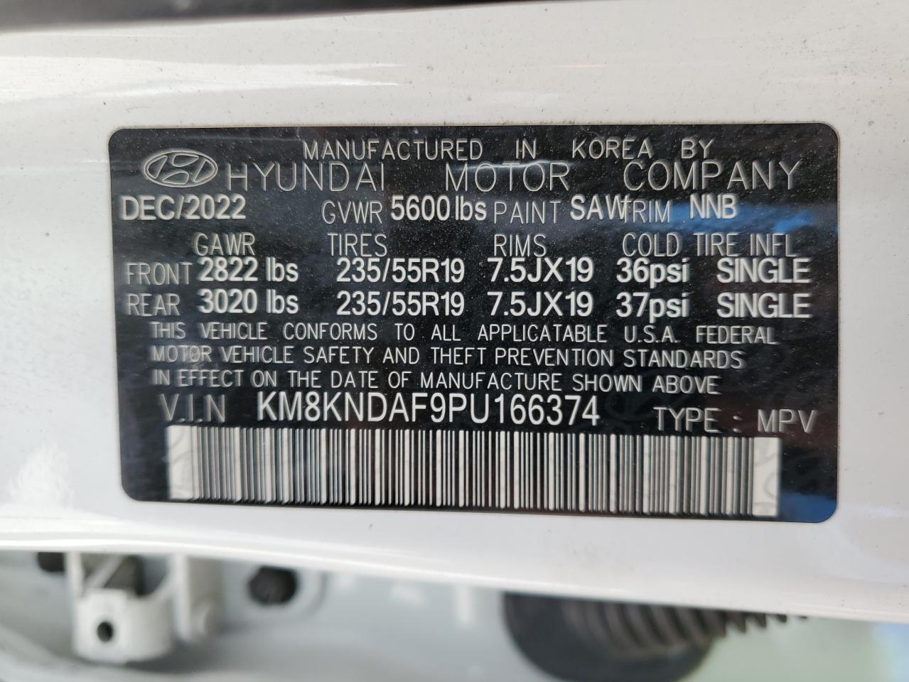 2023 HYUNDAI IONIQ 5 SEL VIN:KM8KNDAF9PU166374