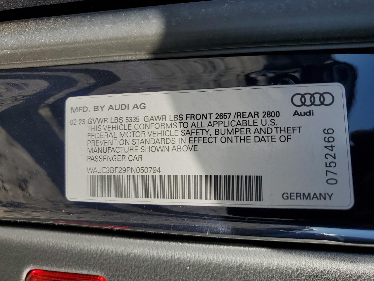 2023 AUDI A6 PREMIUM PLUS VIN:WAUE3BF29PN050794