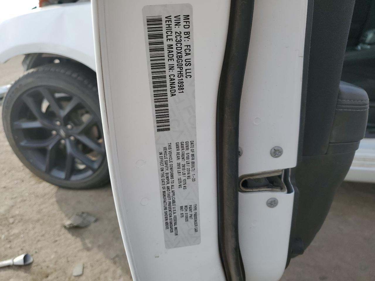 2023 DODGE CHARGER SXT VIN:2C3CDXBG0PH518981