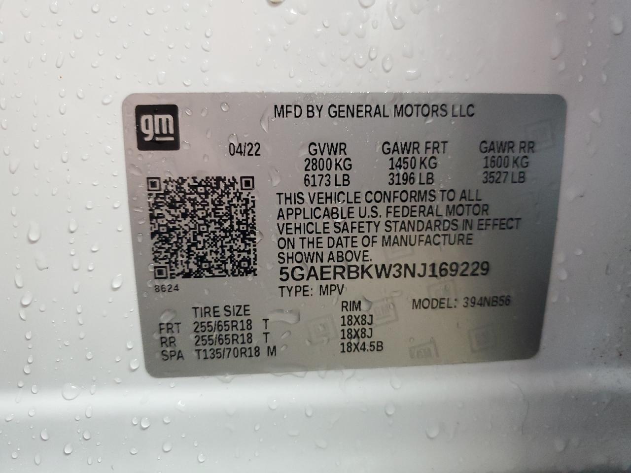 2022 BUICK ENCLAVE ESSENCE VIN:5GAERBKW3NJ169229