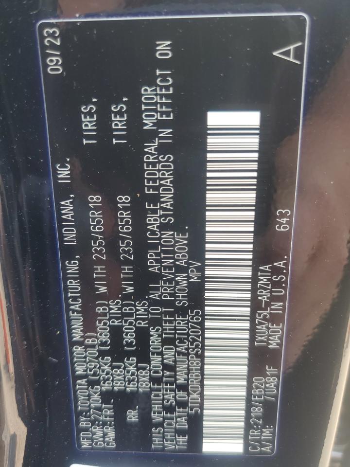 2023 TOYOTA HIGHLANDER L VIN:5TDKDRBH8PS520765