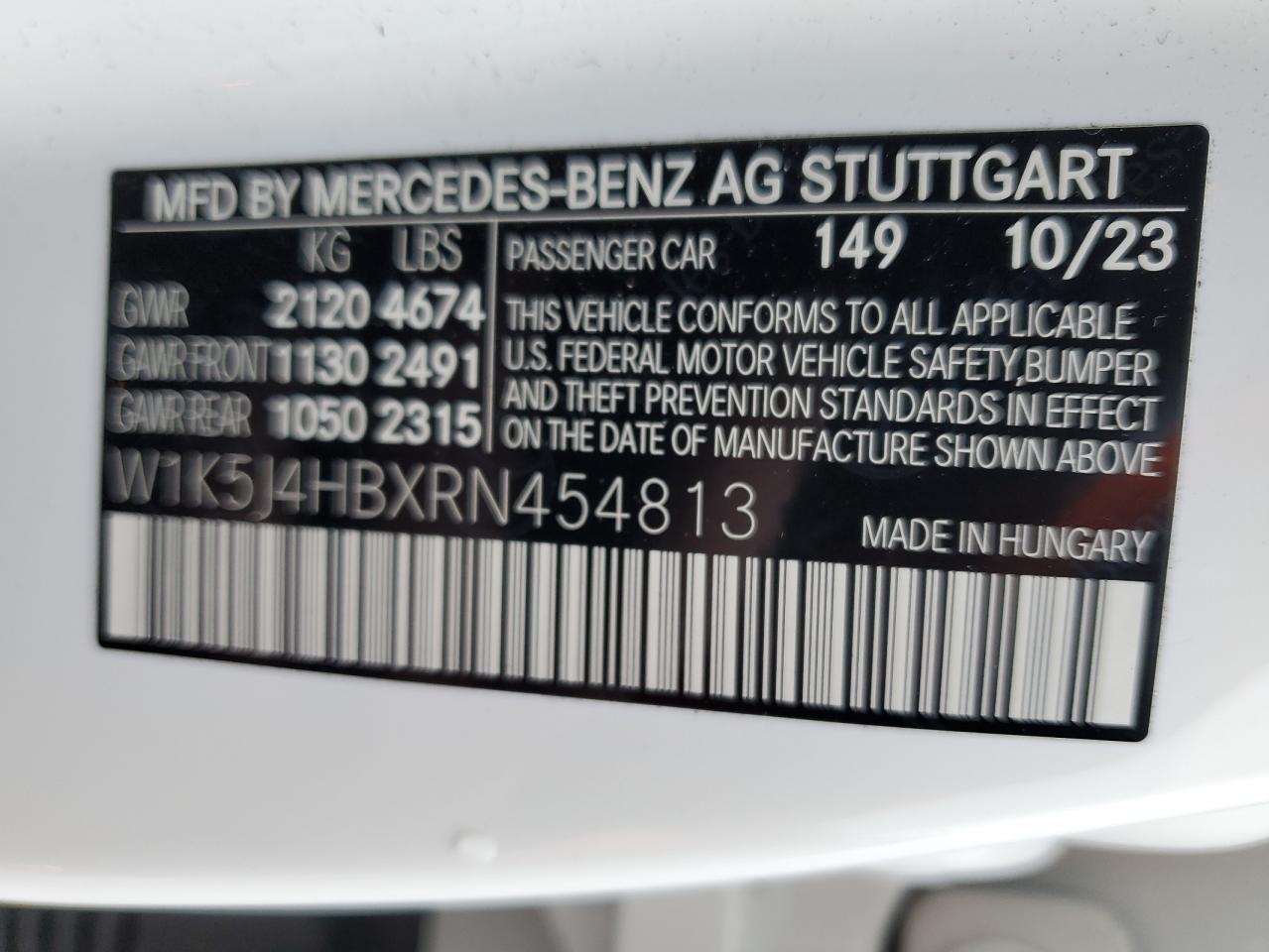2024 MERCEDES-BENZ CLA 250 4MATIC VIN:W1K5J4HBXRN454813
