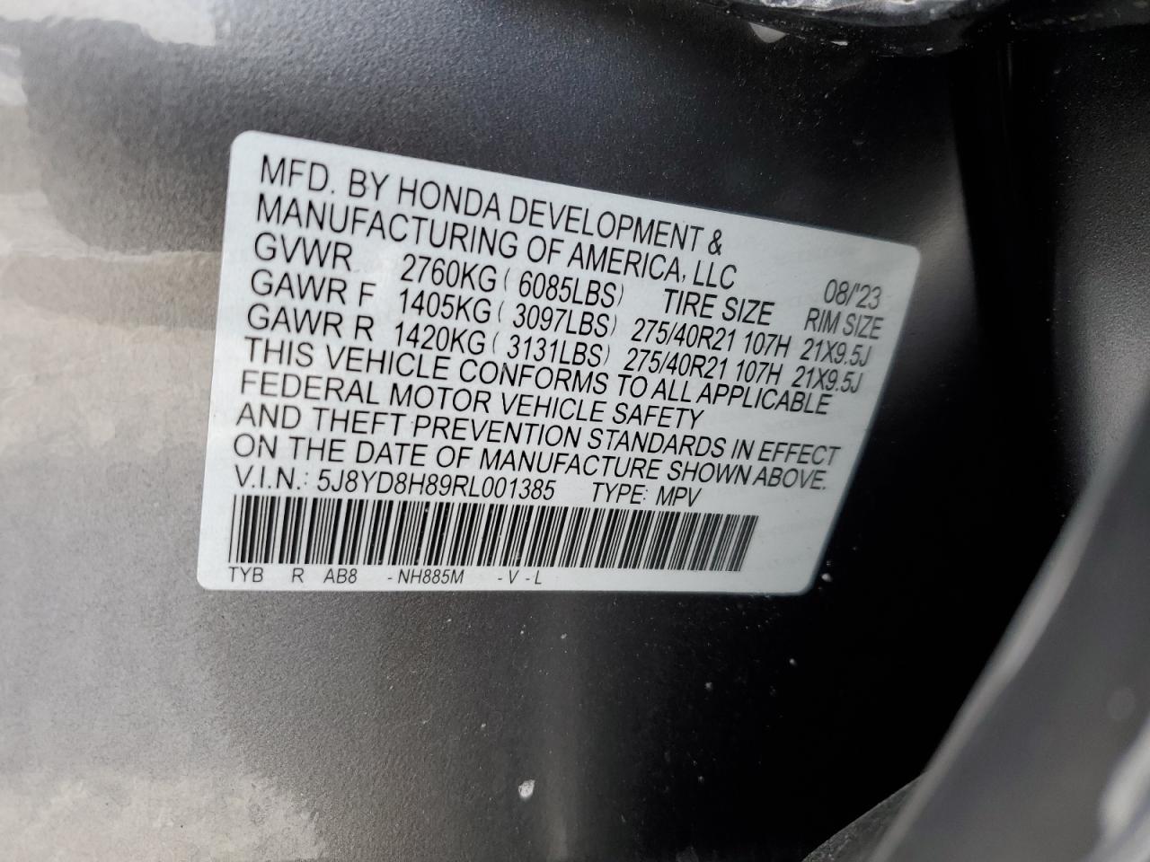 2024 ACURA MDX TYPE S ADVANCE VIN:5J8YD8H89RL001385