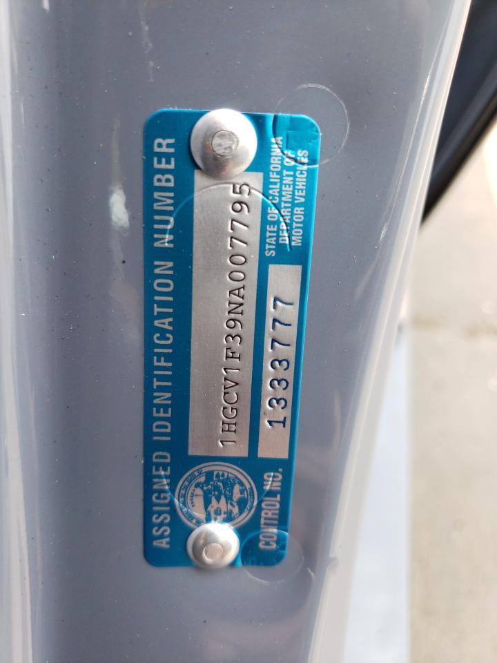 2022 HONDA ACCORD SPORT VIN:1HGCV1F39NA007795