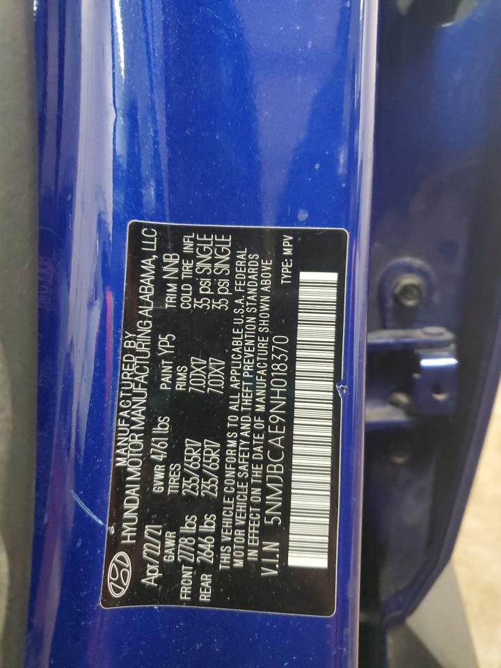 2022 HYUNDAI TUCSON SEL VIN:5NMJBCAE9NH018370