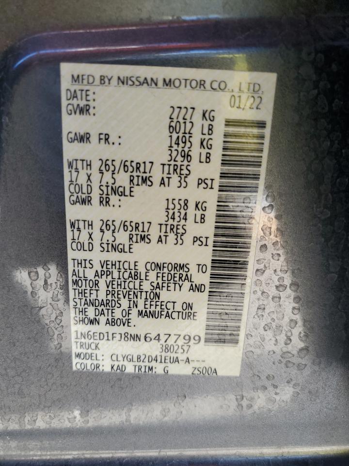 2022 NISSAN FRONTIER SV VIN:1N6ED1FJ8NN647799
