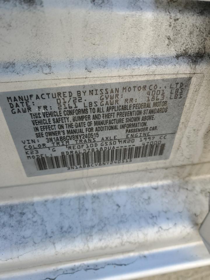 2022 NISSAN SENTRA SV VIN:3N1AB8CV8NY240515