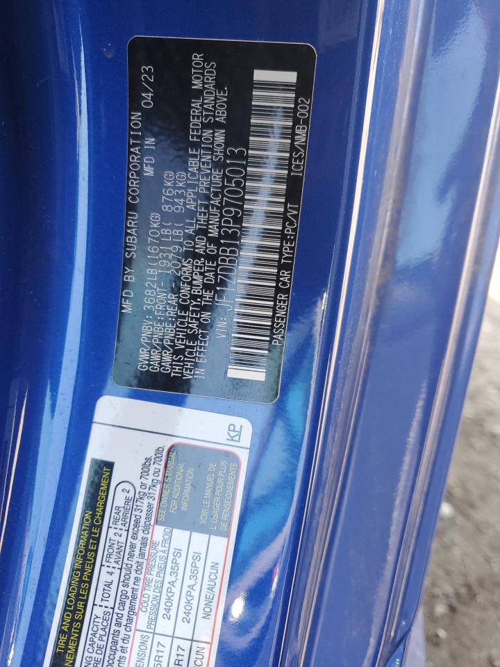 2023 SUBARU BRZ PREMIUM VIN:JF1ZDBB13P9705013