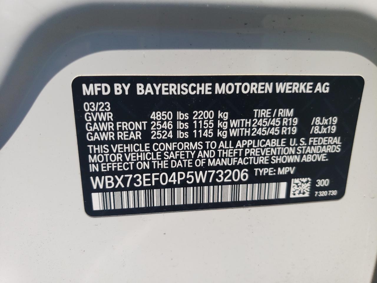 2023 BMW X1 XDRIVE28I VIN:WBX73EF04P5W73206