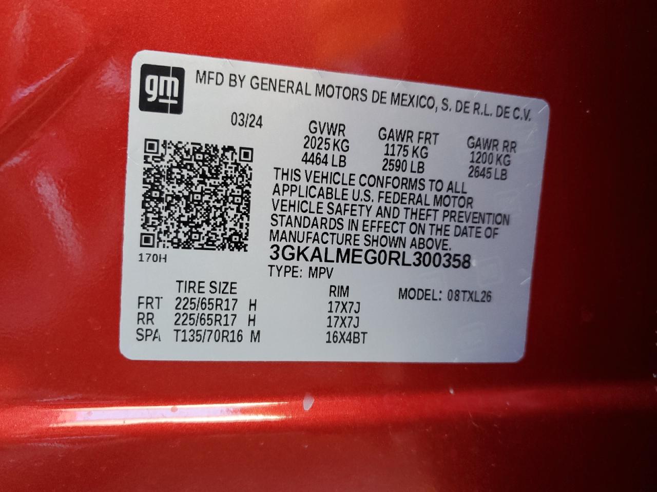 2024 GMC TERRAIN SLE VIN:3GKALMEG0RL300358