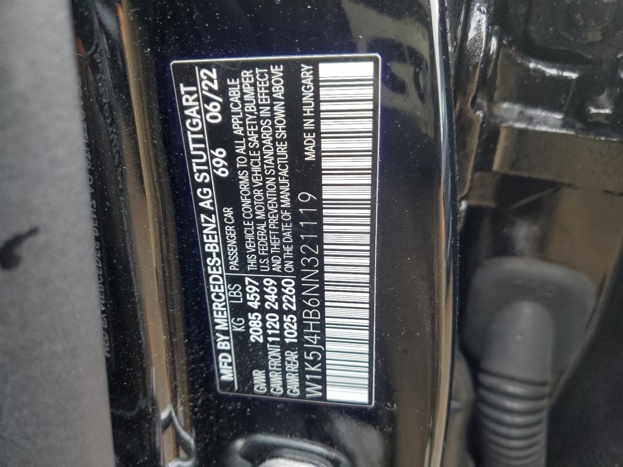 2022 MERCEDES-BENZ CLA 250 4MATIC VIN:W1K5J4HB6NN321119