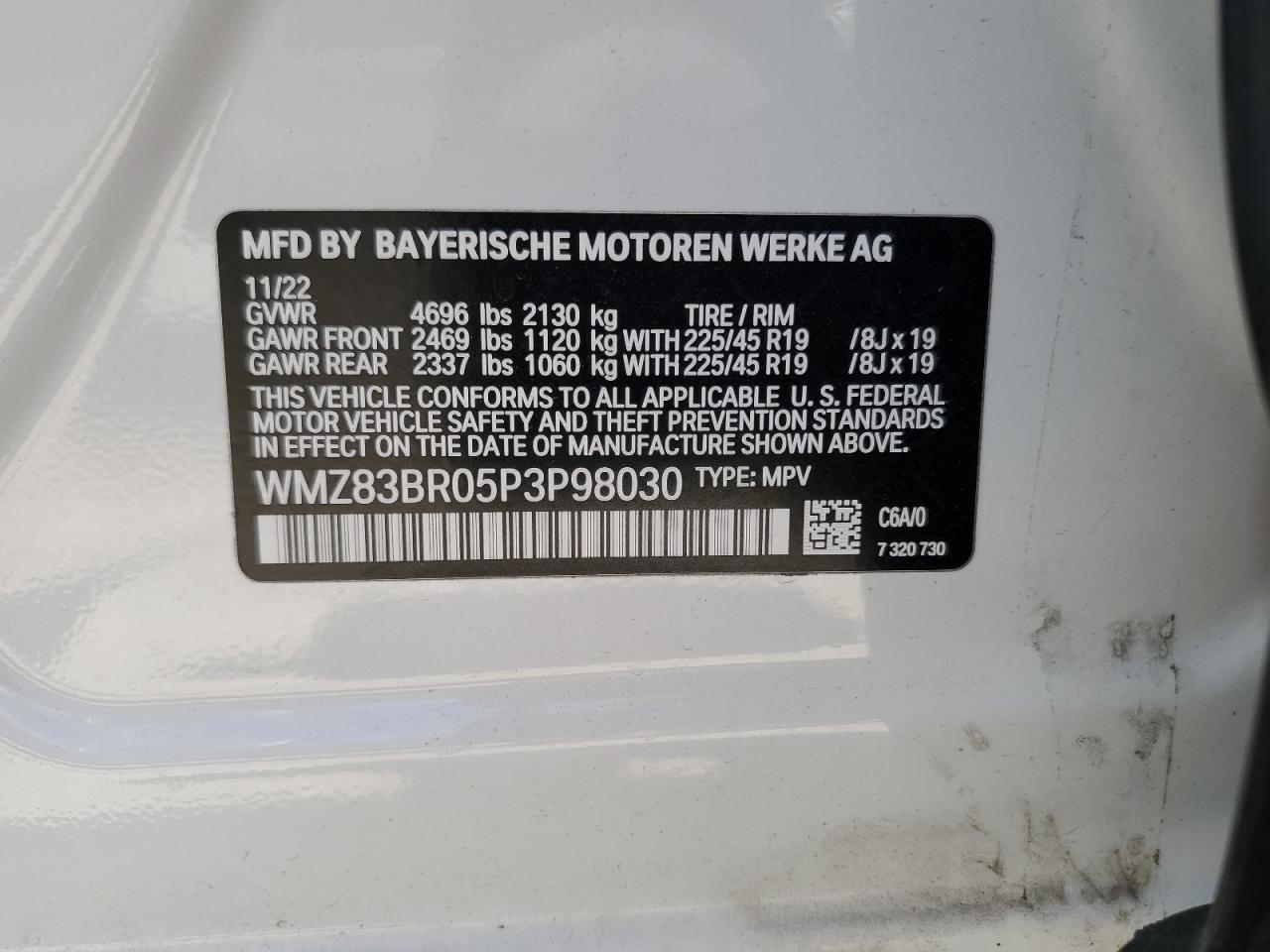 2023 MINI COOPER S COUNTRYMAN ALL4 VIN:WMZ83BR05P3P98030