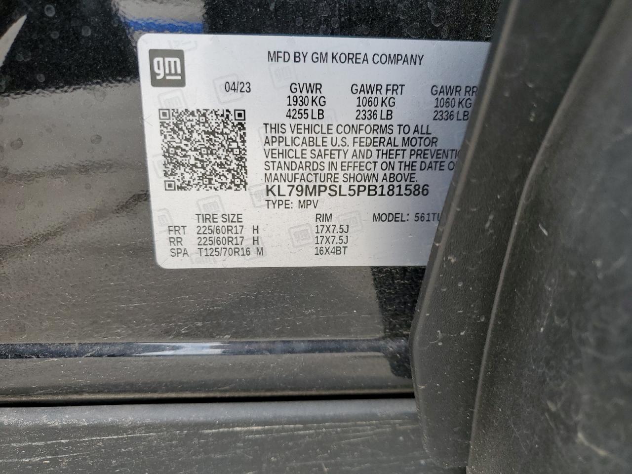 2023 CHEVROLET TRAILBLAZER LT VIN:KL79MPSL5PB181586