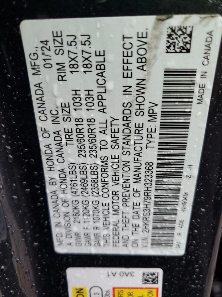 2024 HONDA CR-V EXL VIN:2HKRS3H79RH323368