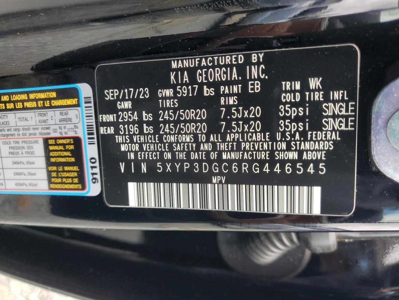 2024 KIA TELLURIDE EX VIN:5XYP3DGC6RG446545