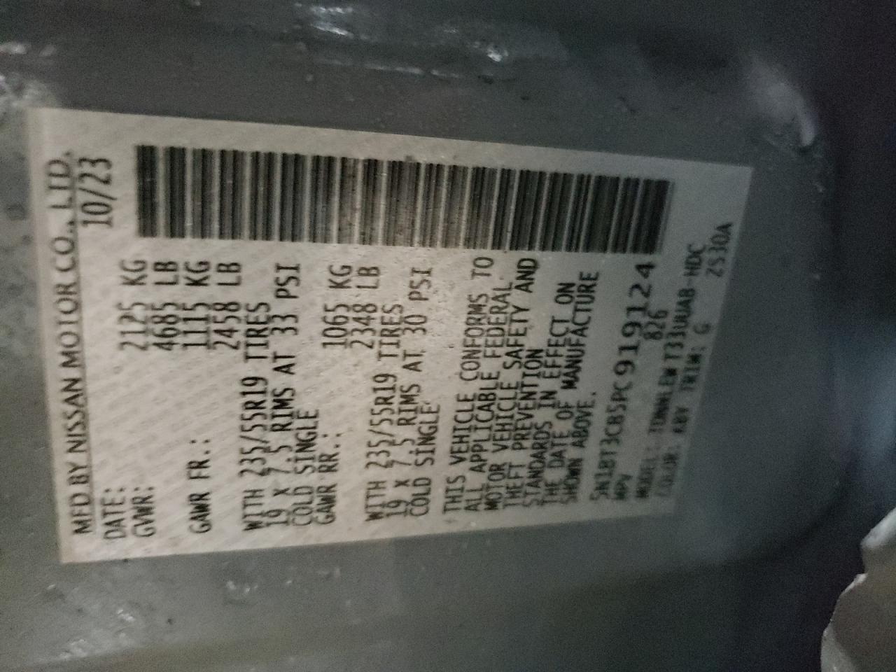2023 NISSAN ROGUE SL VIN:5N1BT3CB5PC919124