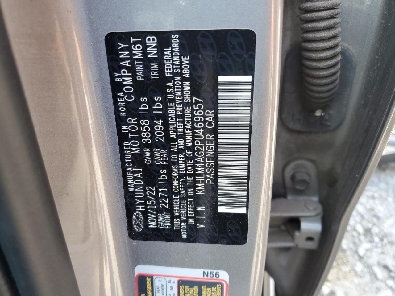 2023 HYUNDAI ELANTRA SEL VIN:KMHLM4AG2PU469657