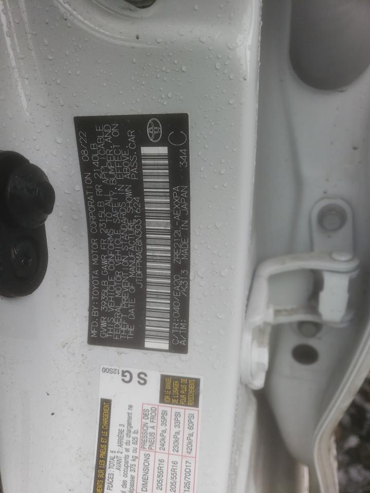 2022 TOYOTA COROLLA XLE VIN:JTDFPMAE8N3031624