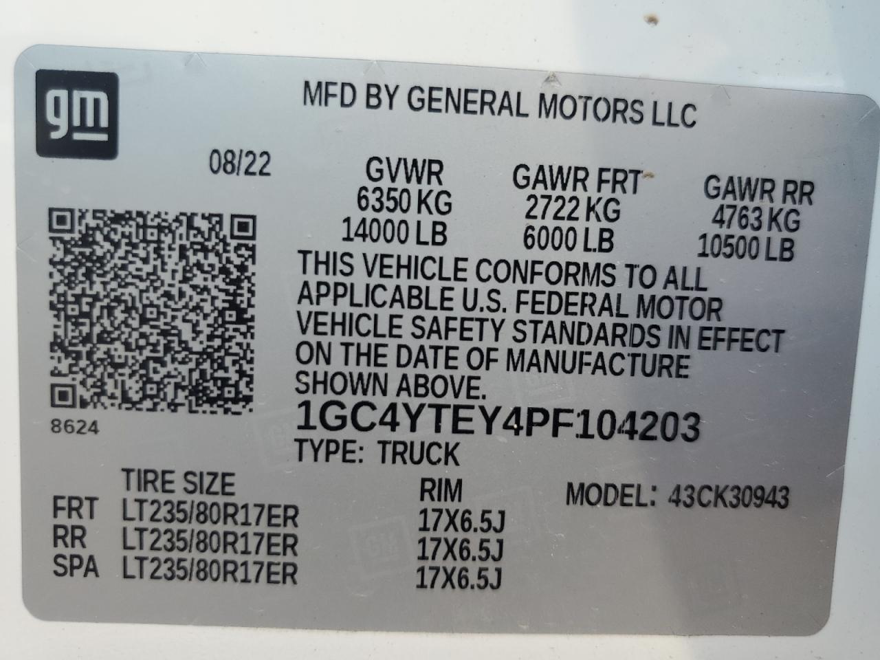 2023 CHEVROLET SILVERADO K3500 LT VIN:1GC4YTEY4PF104203