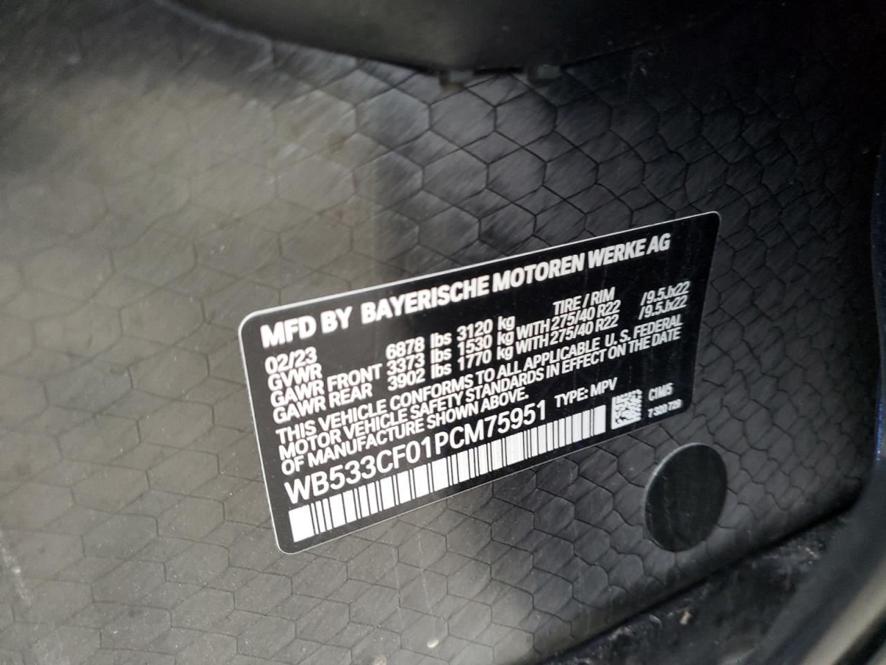 2023 BMW IX M60 VIN:WB533CF01PCM75951