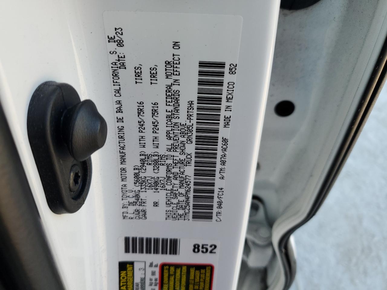 2023 TOYOTA TACOMA DOUBLE CAB VIN:3TMCZ5AN4PM624577