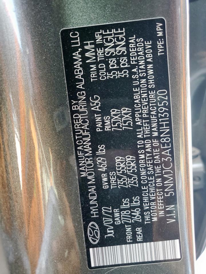 2022 HYUNDAI TUCSON SEL VIN:5NMJC3AE8NH139520