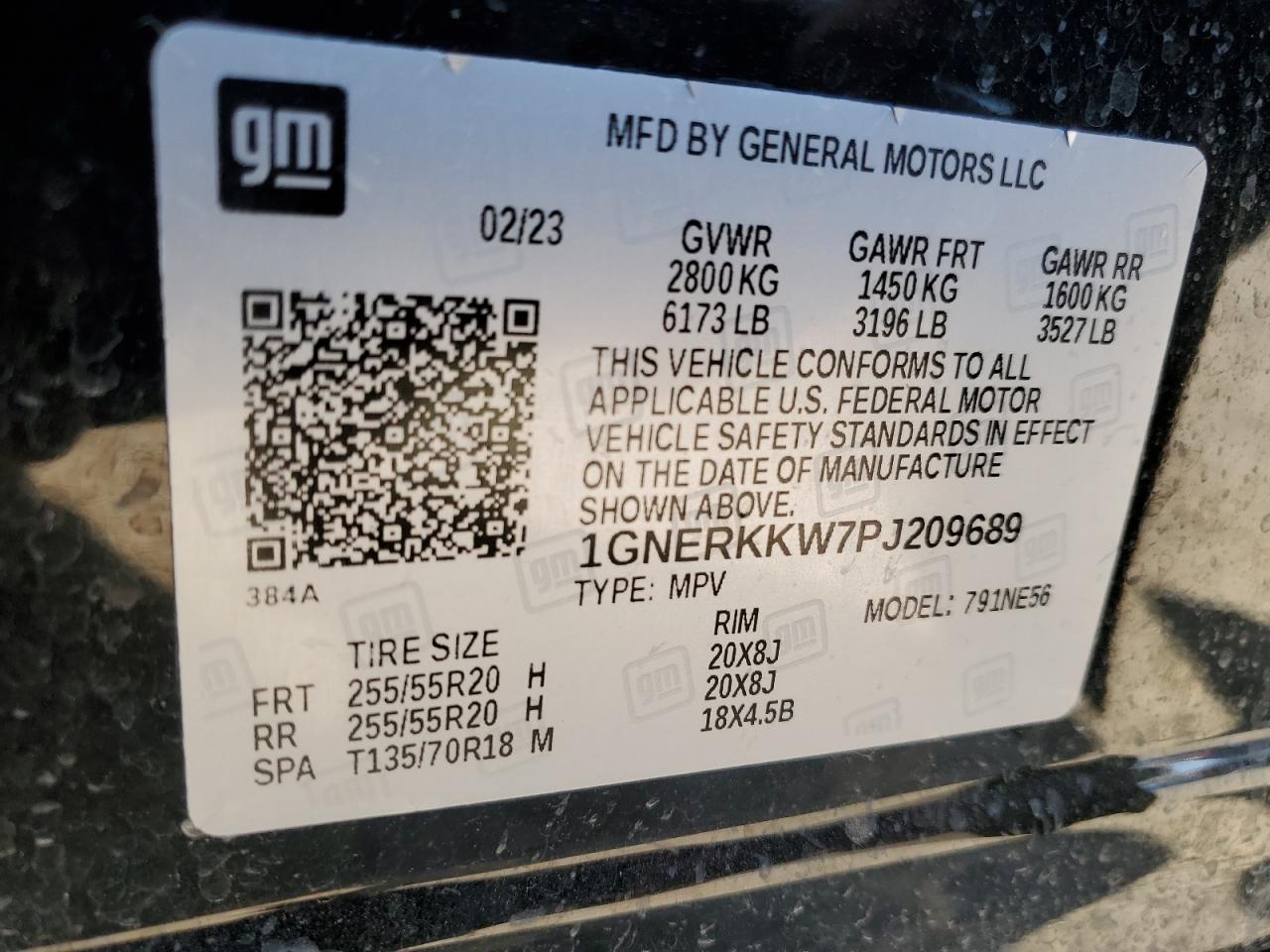 2023 CHEVROLET TRAVERSE PREMIER VIN:1GNERKKW7PJ209689