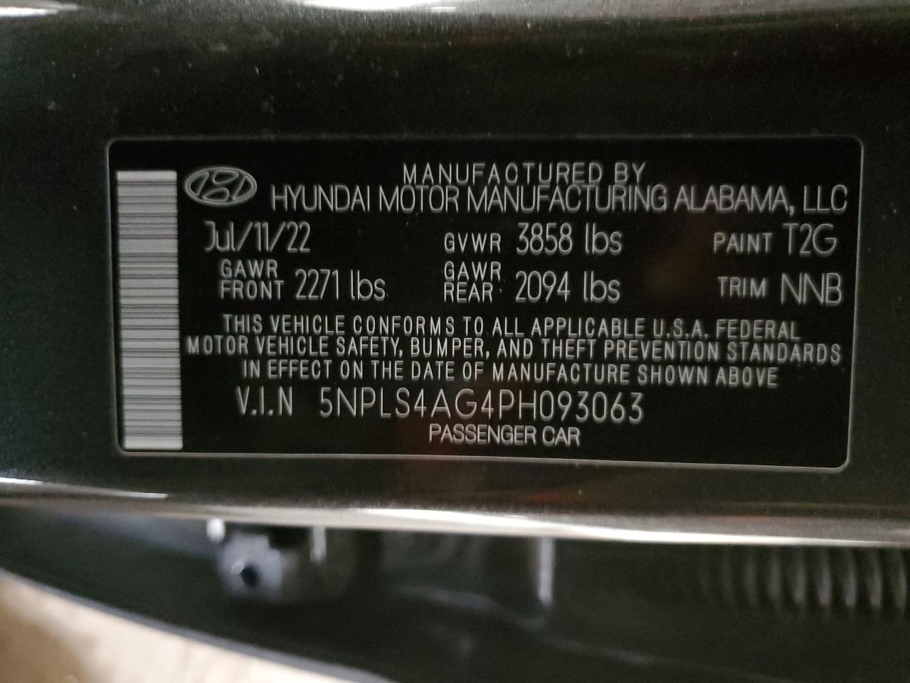 2023 HYUNDAI ELANTRA SEL VIN:5NPLS4AG4PH093063