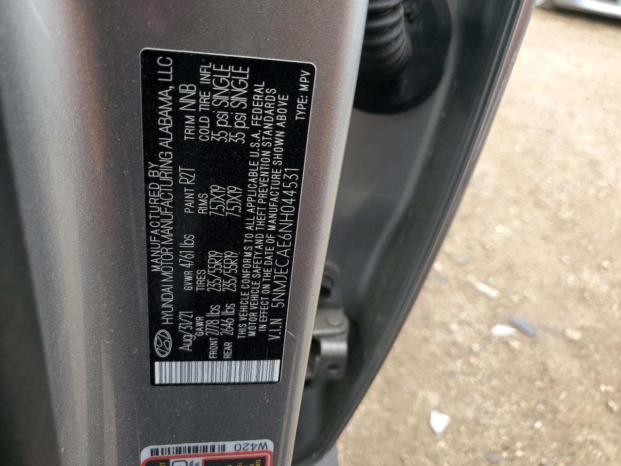 2022 HYUNDAI TUCSON LIMITED VIN:5NMJECAE6NH044531