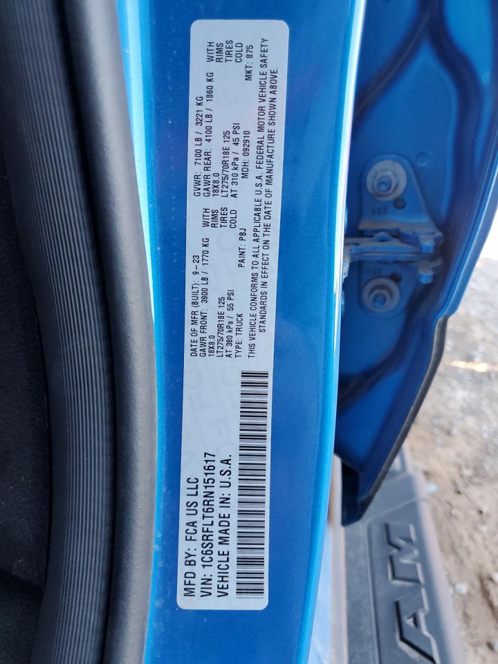 2024 RAM 1500 REBEL VIN:1C6SRFLT6RN151617