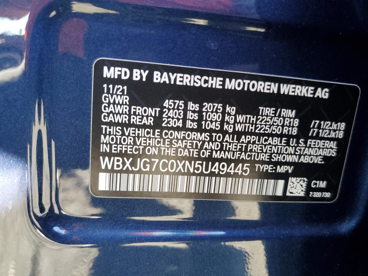 2022 BMW X1 SDRIVE28I VIN:WBXJG7C0XN5U49445