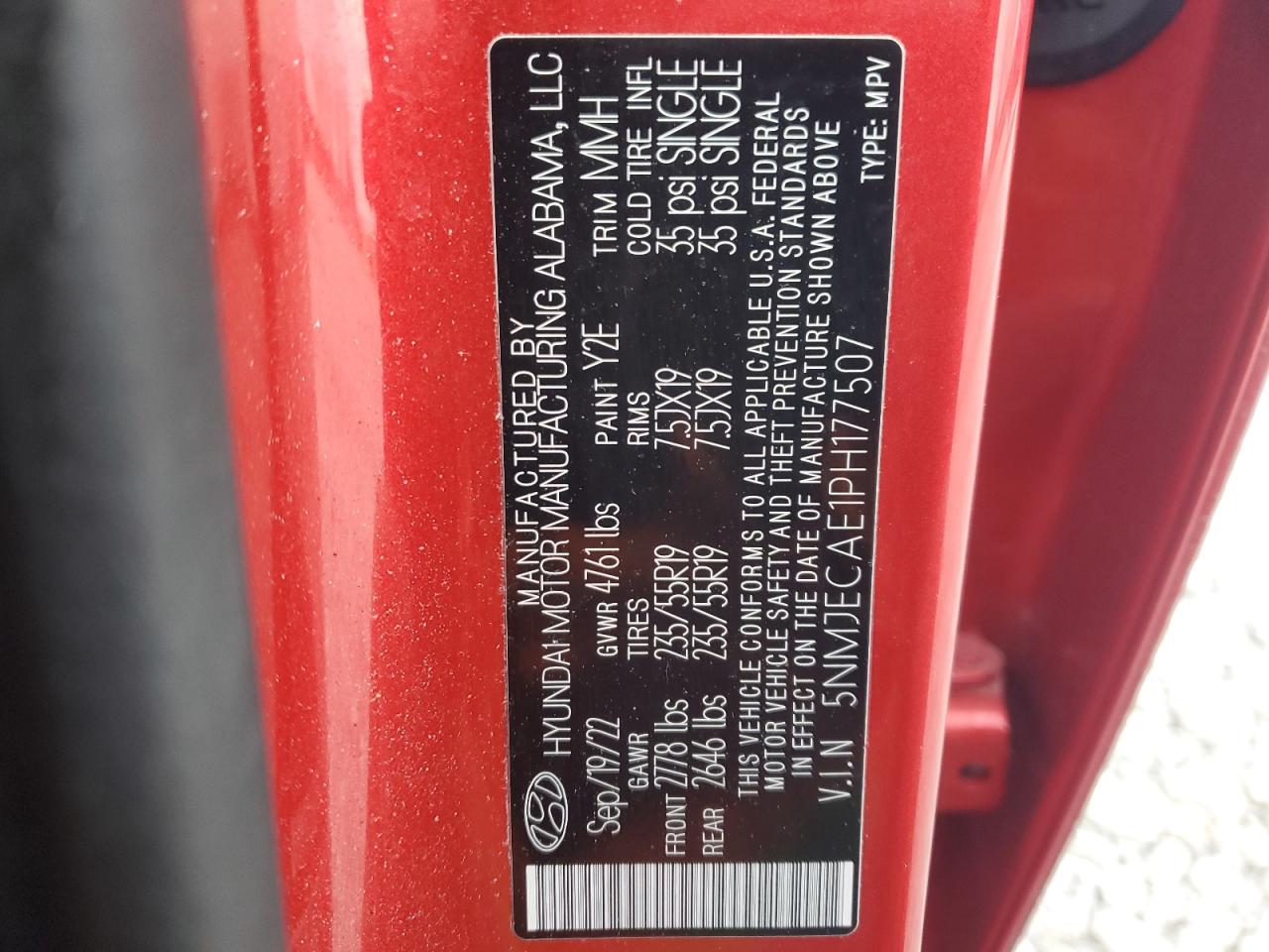 2023 HYUNDAI TUCSON LIMITED VIN:5NMJECAE1PH177507