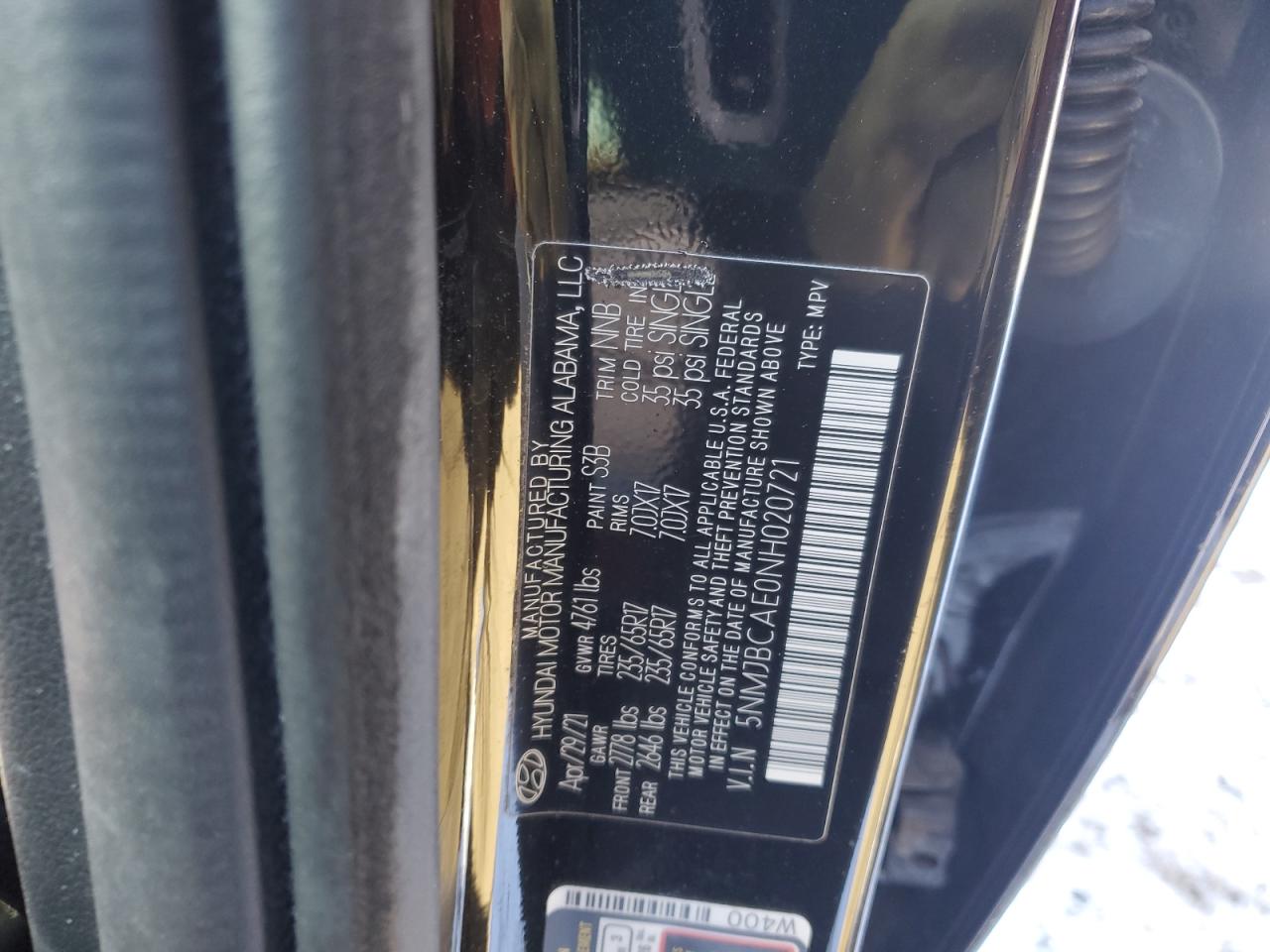 2022 HYUNDAI TUCSON SEL VIN:5NMJBCAE0NH020721