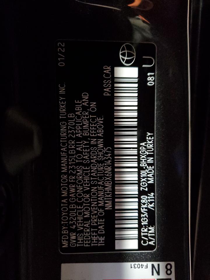 2022 TOYOTA C-HR XLE VIN:NMTKHMBX6NR143475