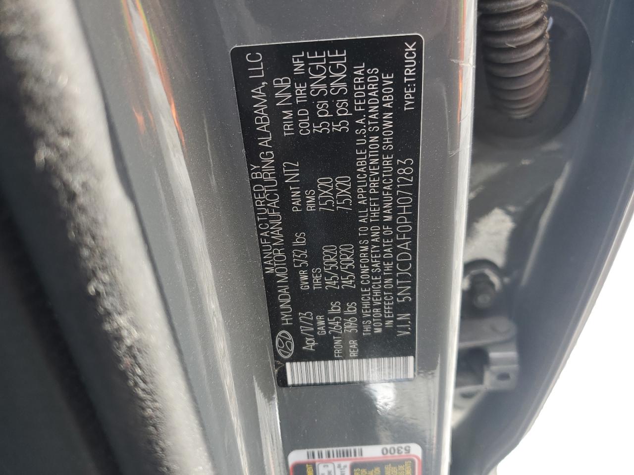 2023 HYUNDAI SANTA CRUZ NIGHT VIN:5NTJCDAF0PH071283