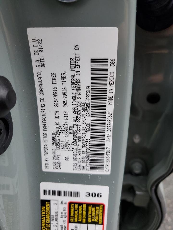 2022 TOYOTA TACOMA DOUBLE CAB VIN:3TYCZ5ANXNT063853