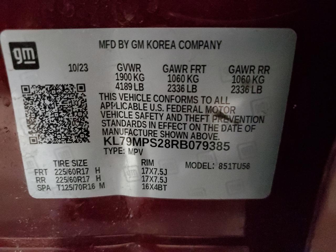 2024 CHEVROLET TRAILBLAZER LT VIN:KL79MPS28RB079385